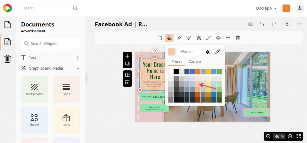 Choose widget color of  real estate Facebook ad template