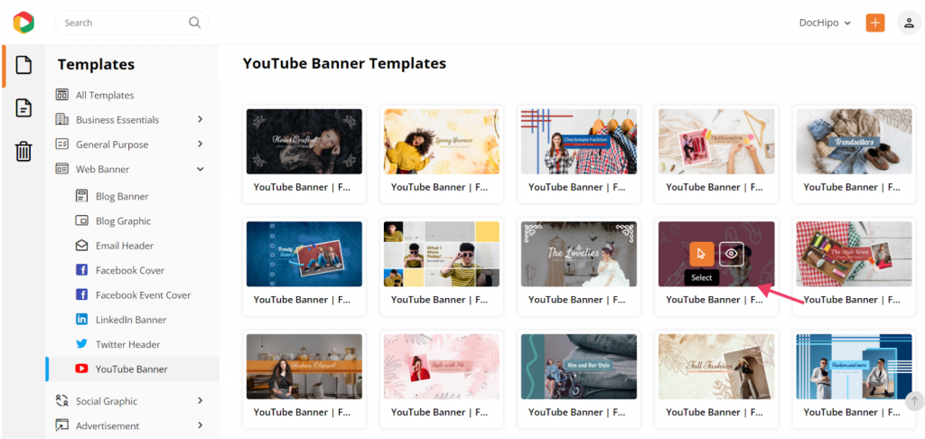 YouTube banner  templates on DocHipo