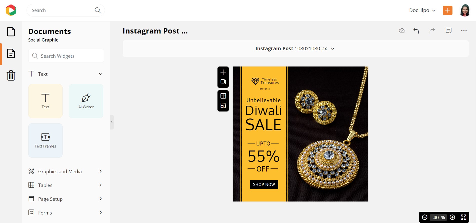 Diwali Instagram Post Design after Replacing Existing Text