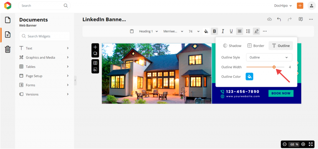 add effects in text in real estate LinkedIn banner template