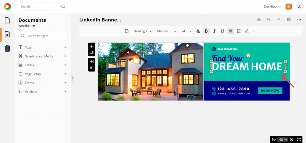 Edit text in real estate LinkedIn banner template 