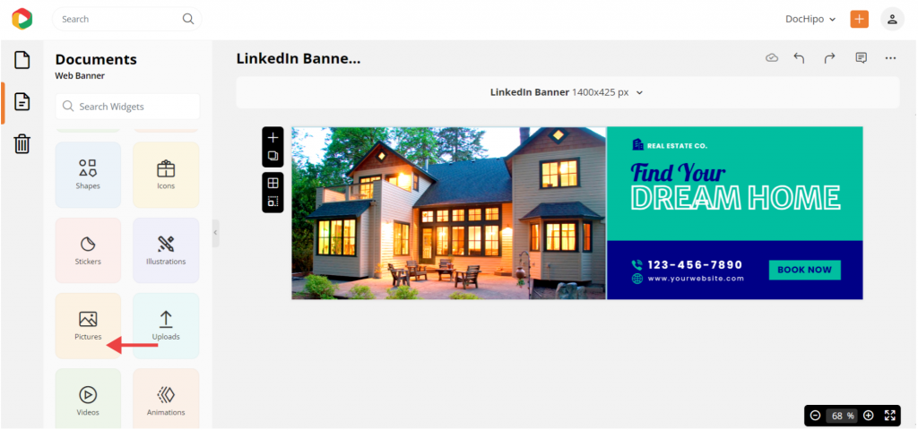 Choose pictures to edit real estate LinkedIn banner template 