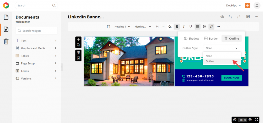 add effects in text in real estate LinkedIn banner template 