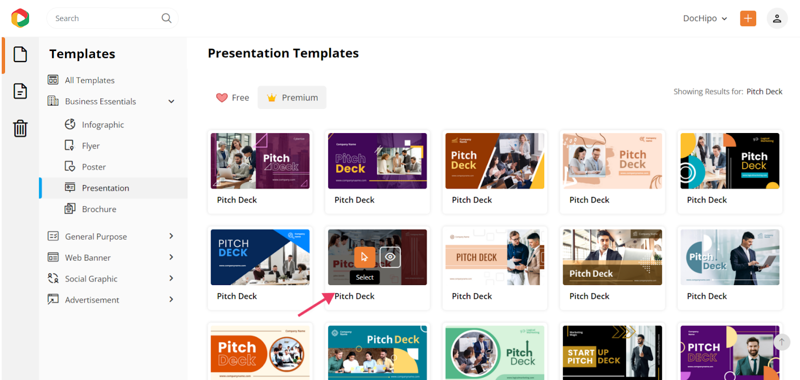 Pitch deck template in DocHipo