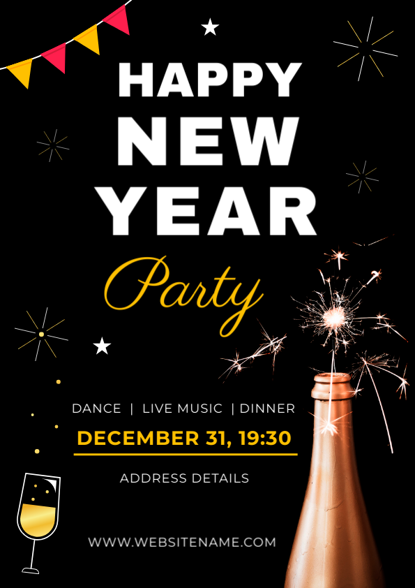 New Year Poster Template with Black and Golden Color Palette