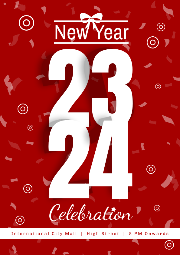 New Year Poster Template with Energetic Red and While Color Scheme