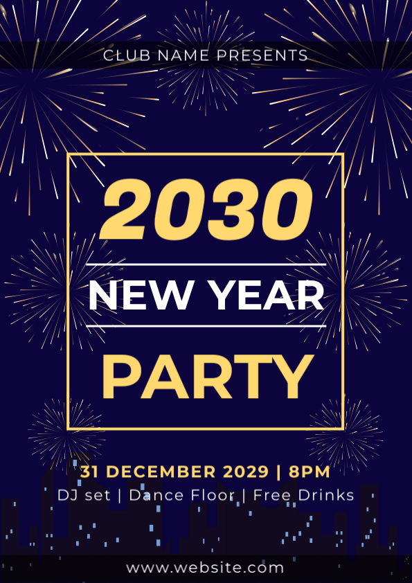 New Year Poster Template with Fireworks Extravaganza