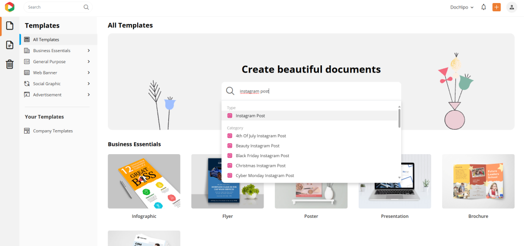 Find IG post templates in DocHipo