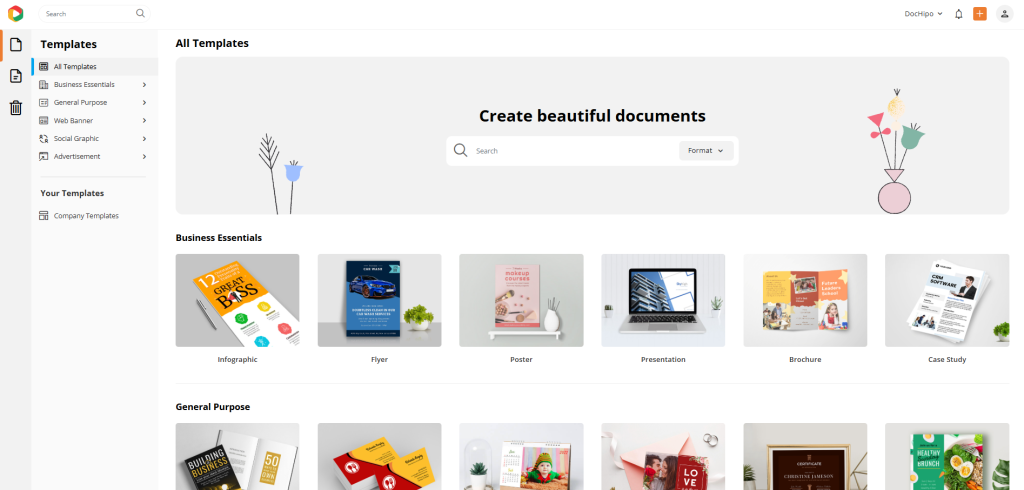 DocHipo graphic design tool homepage