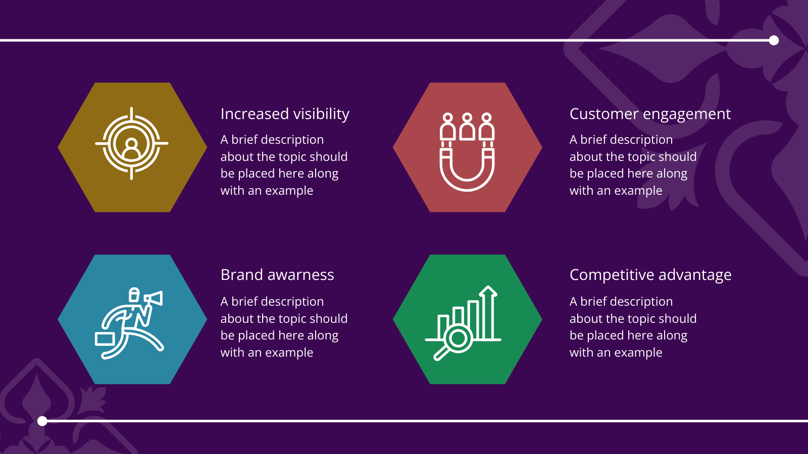 Marketing slide with hexagon blocks