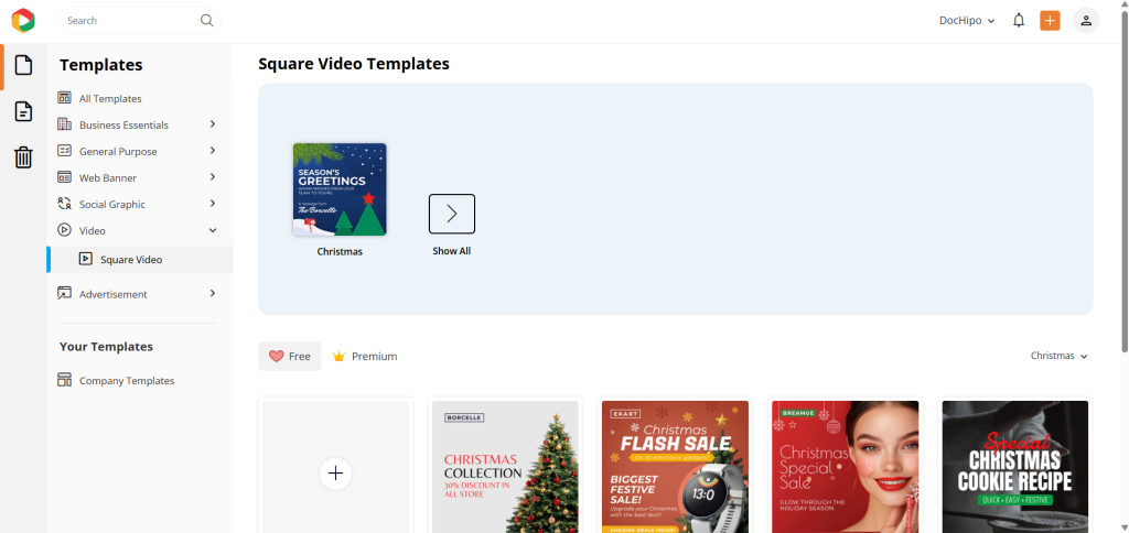 DocHipo square video templates 