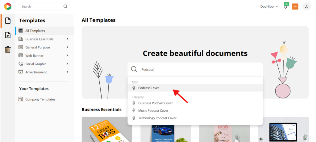 Template categories in DocHipo Template categories in DocHipo