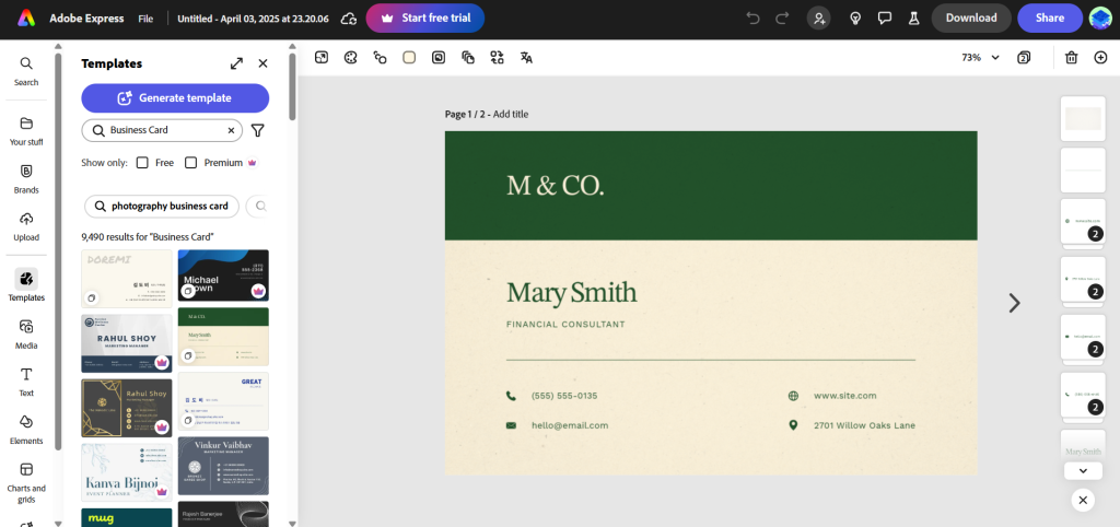 Adobe Express Business Card Maker
