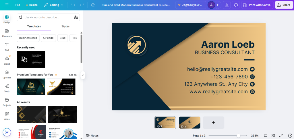 Canva business card cretaor