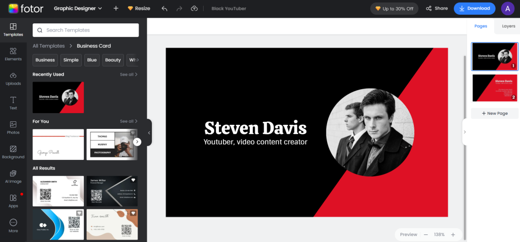Fotor Business Card Template Page