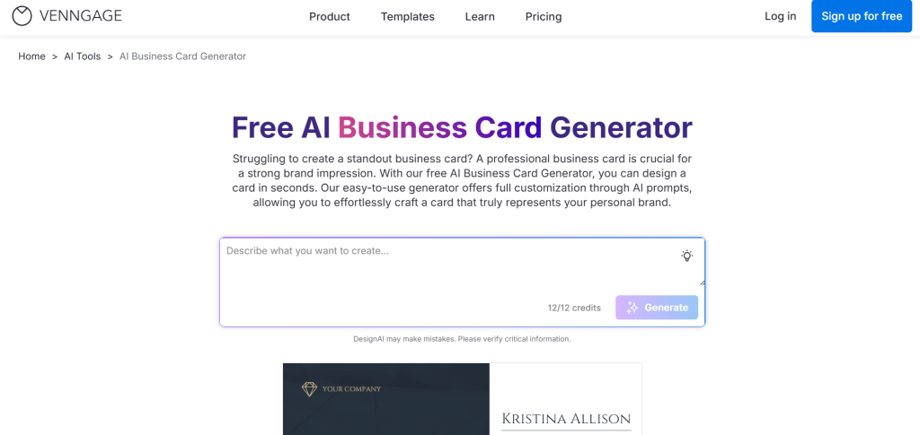 Venngage business card generator