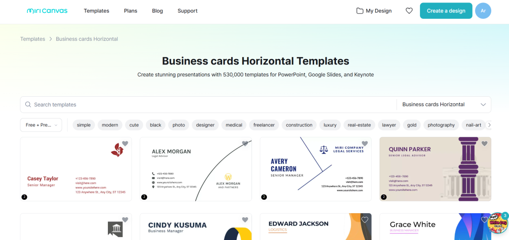 miricanvas business card maker