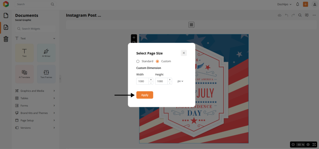 Custom resize button in DocHipo