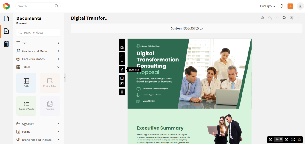 DocHipo proposal maker with dedicated widget and well-structured template