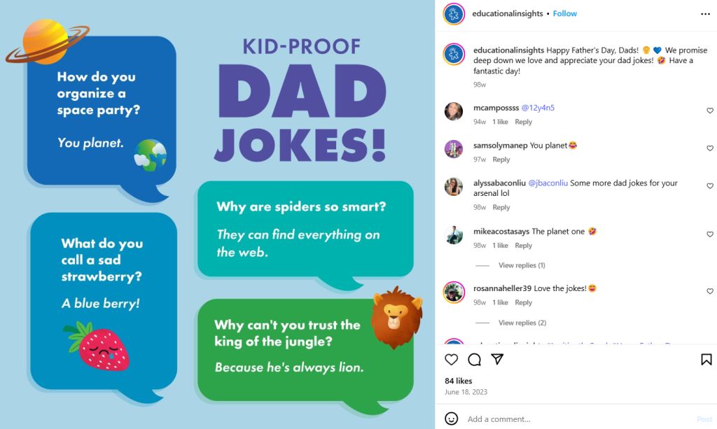 Father's Day Instagram post with dad joke