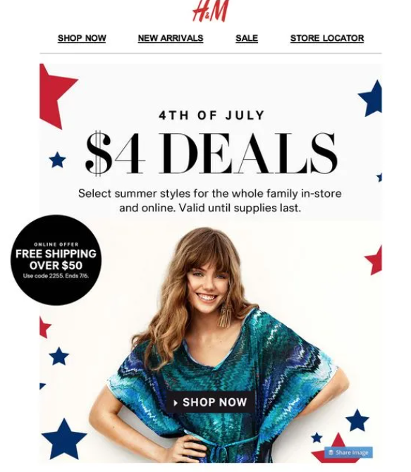 H&M 4th of July email campaign
