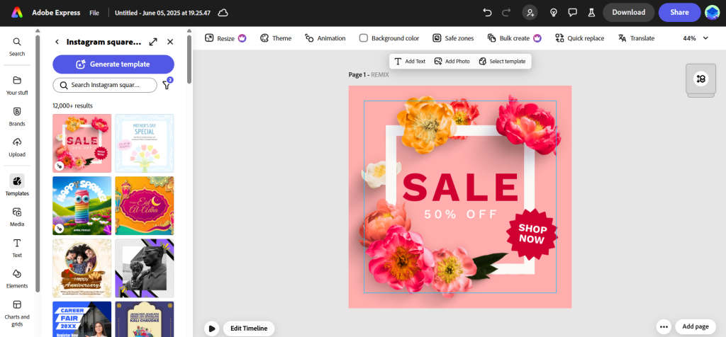Kittl alternatives- Adobe Express templates