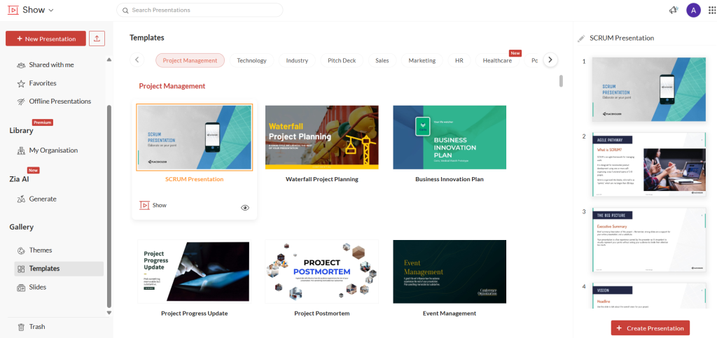Prezi alternatives- Zoho Show presentation tool