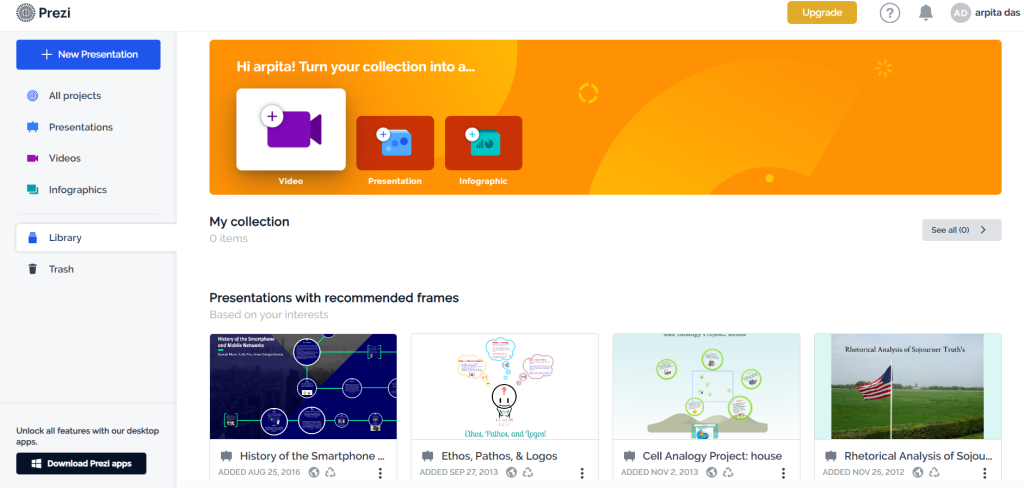Prezi dashboard