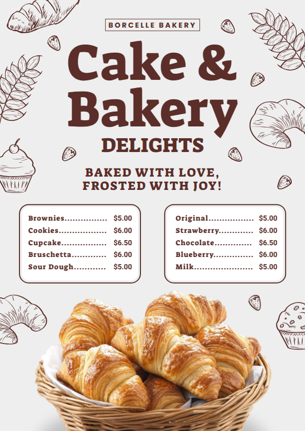 Bakery menu card template in chalkboard style