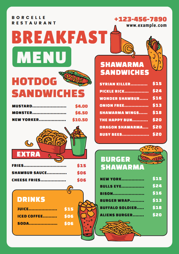 Breakfast menu design template for food trucks