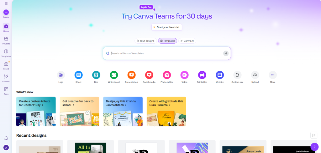 Canva editor and interface