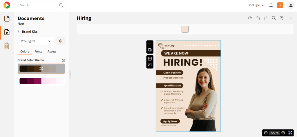 Customizing hiring flyer template with DocHipo brand kits