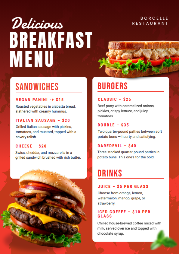 Fast food menu card design template