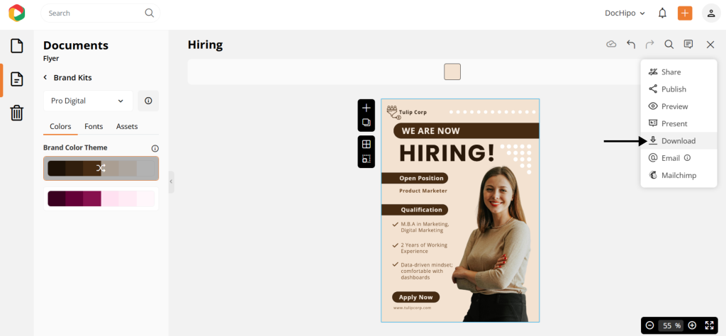 Find the download button in DocHipo