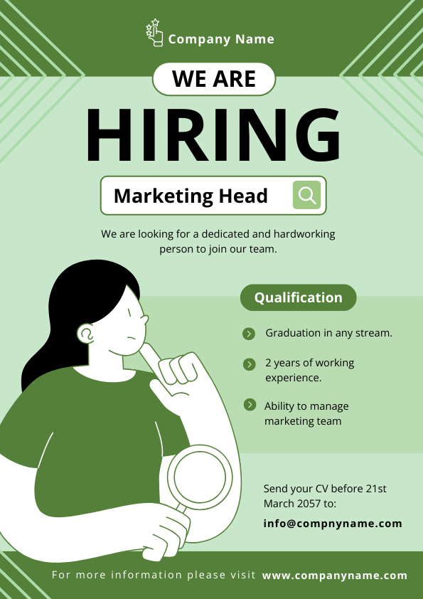 Hiring flyer template for marketing head in DocHipo