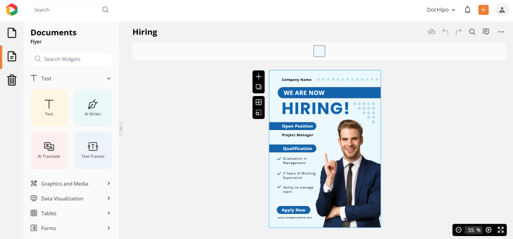 Hiring flyer template in the editor
