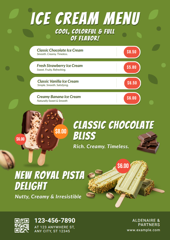 Ice cream parlour menu card design