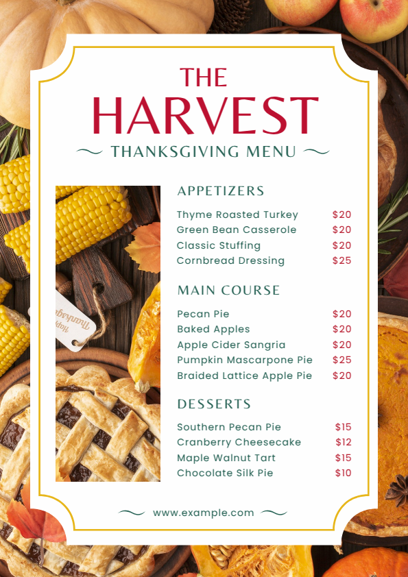 Peek-a-boo picture frame for a cozy menu card layout for Thanksgiving