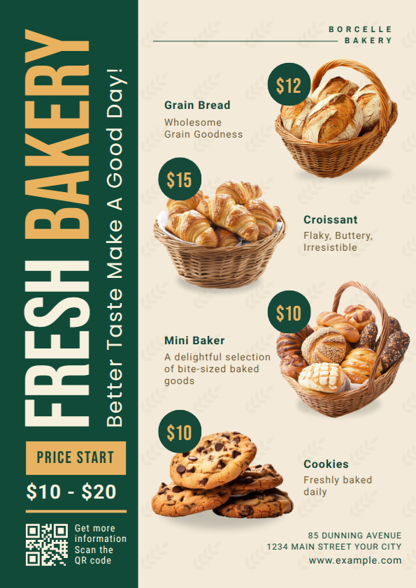Picture-Driven Bakery menu card design in DocHipo