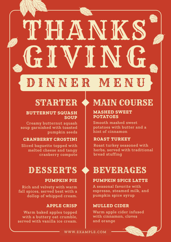 Thanksgiving dinner menu card charm for hotels and resorts