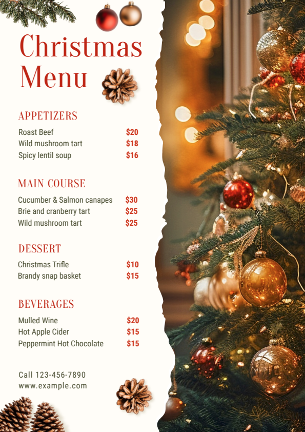 Torn Pages, Twinkling Pines for Christmas menu card