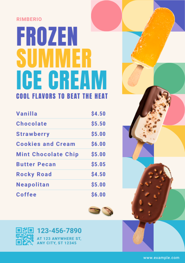 colorful ice cream menu card template