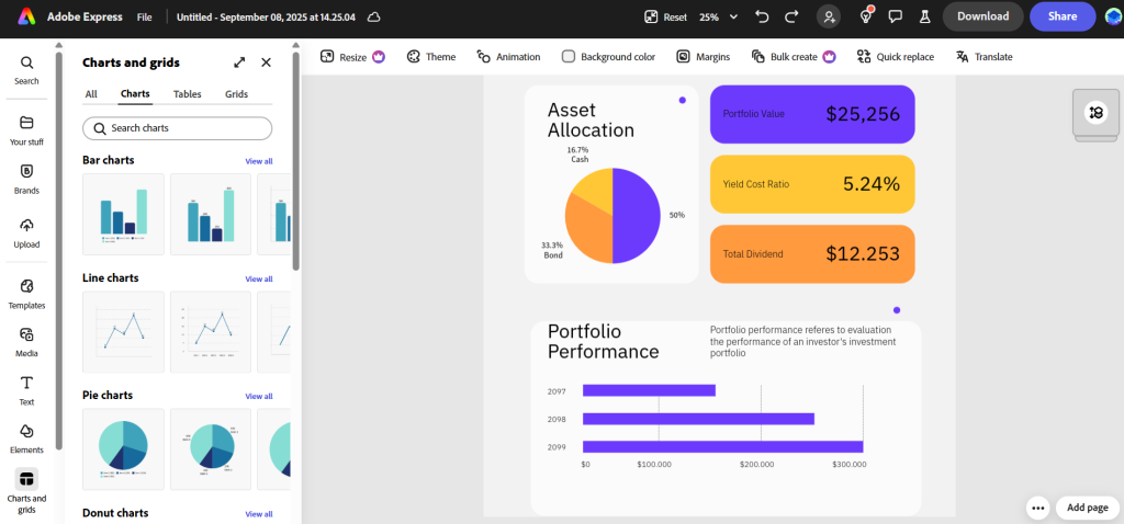 Adobe Express tables and charts