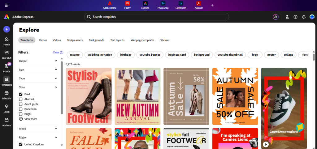 Adobe Express template library