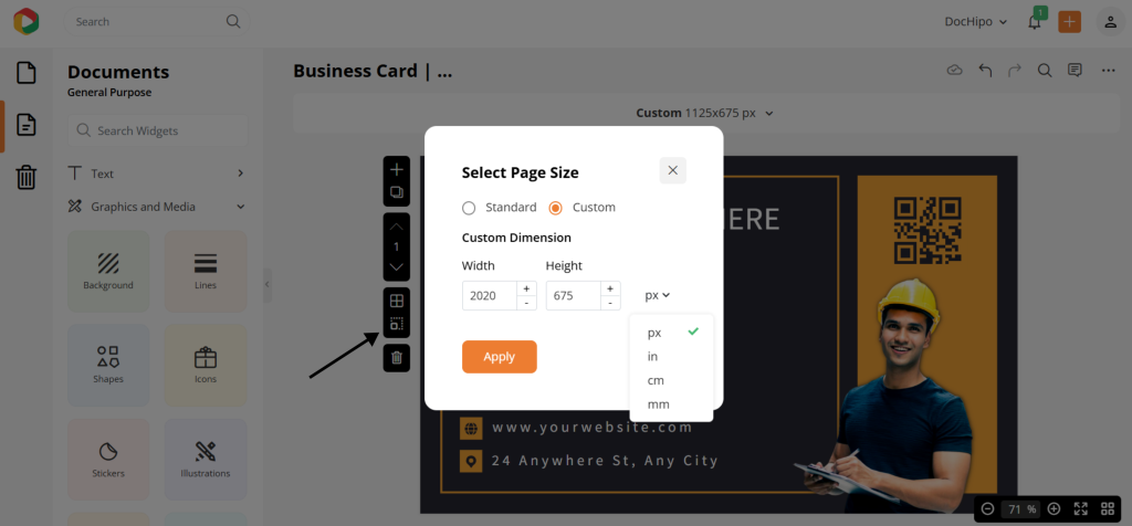 Change Dimensions with Resize Button in DocHipo