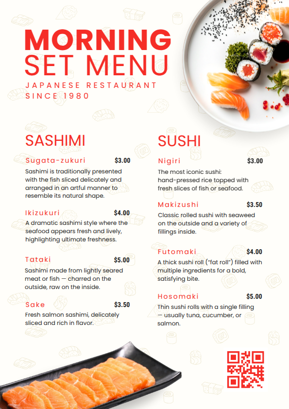 DocHipo breakfast menu card template with minimalist typography as per hotel theme