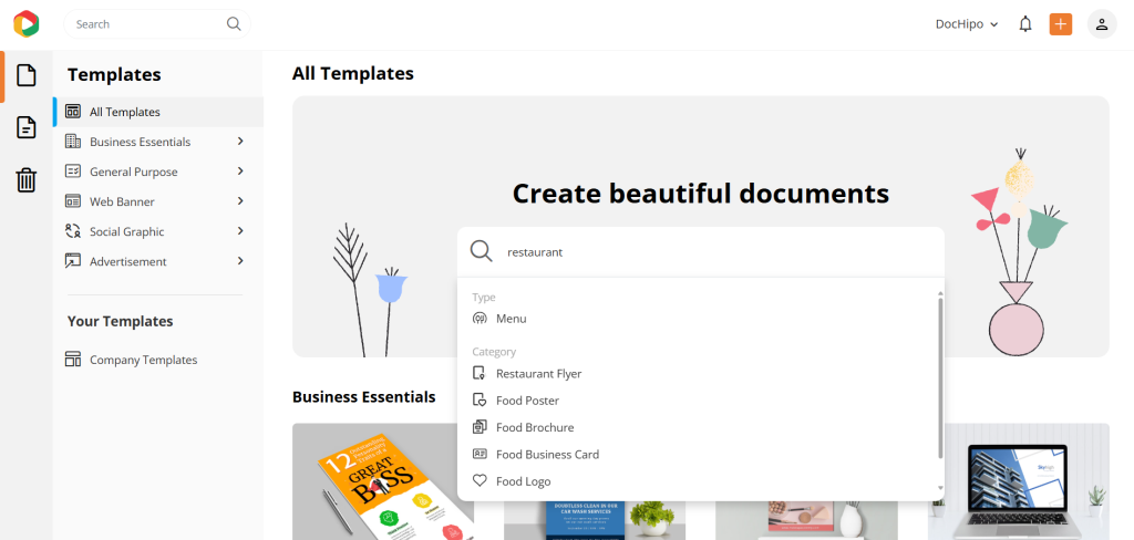 DocHipo interface vs Canva vs Adobe Express