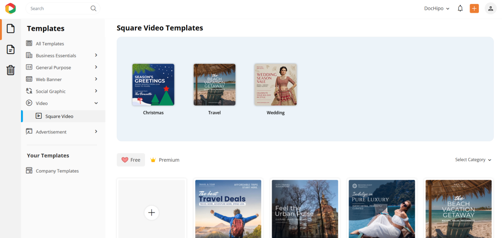 DocHipo square video templates