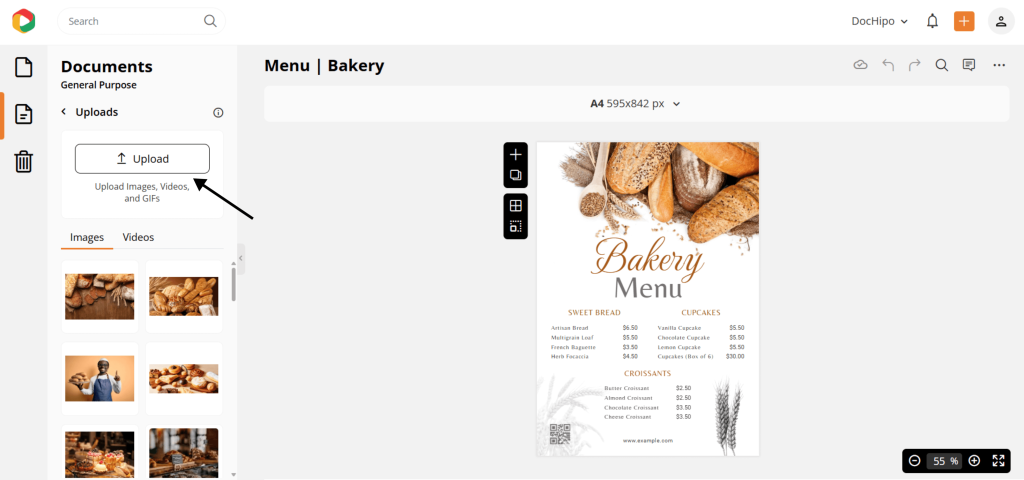 Find the Upload Button in DocHipo