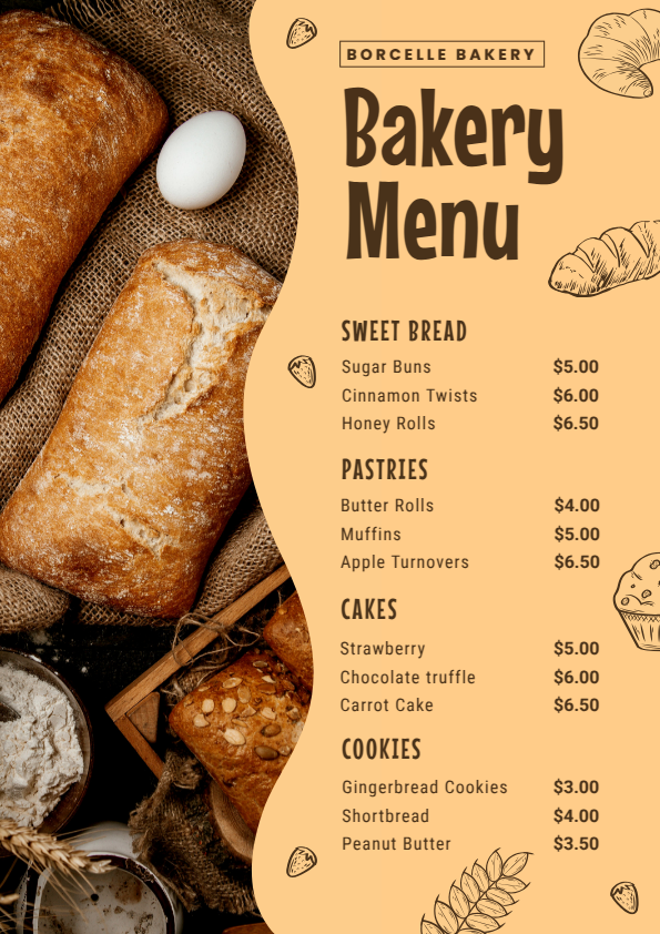 Menu card example with bekary menu design